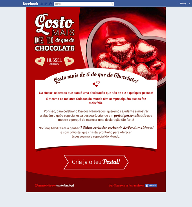 Aplicação de Facebook "Gosto mais de Ti do que de Chocolate"