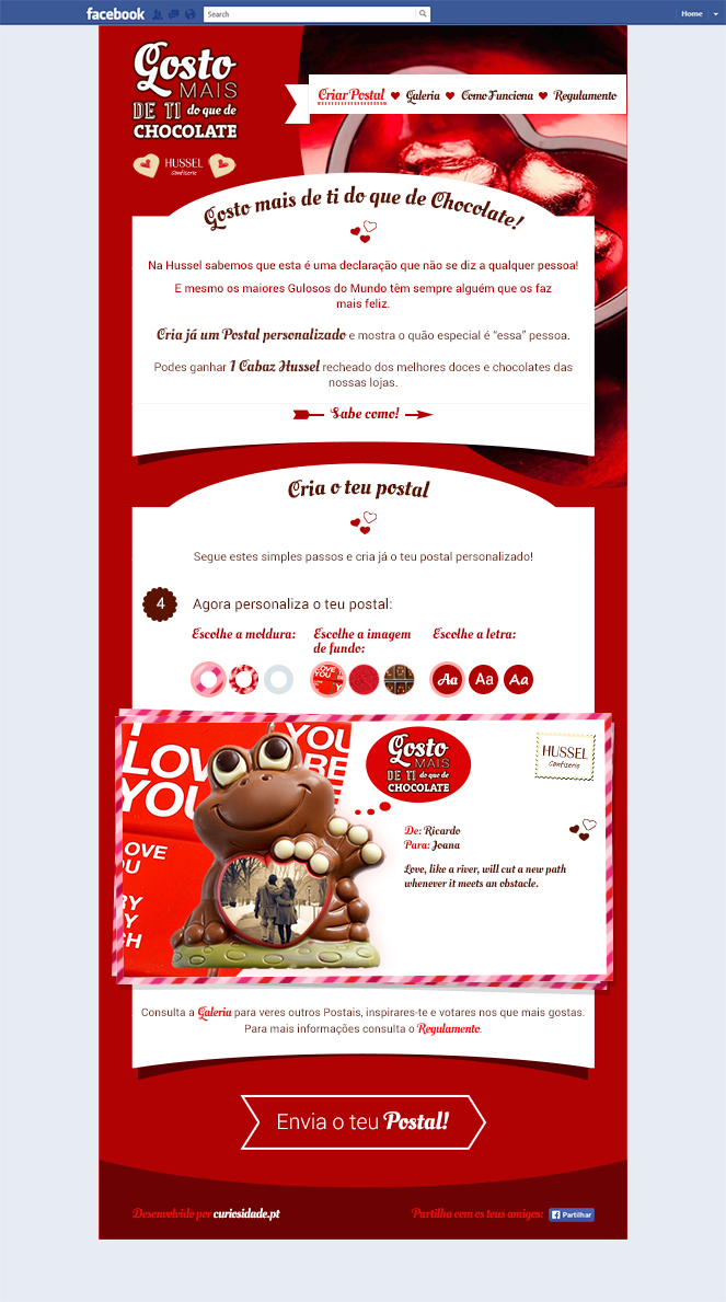 Aplicação de Facebook "Gosto mais de Ti do que de Chocolate"