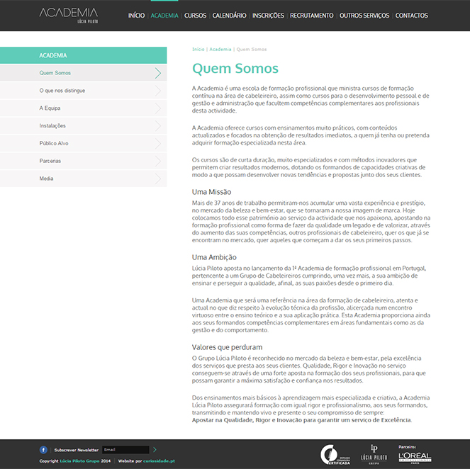 Website Lúcia Piloto Academia