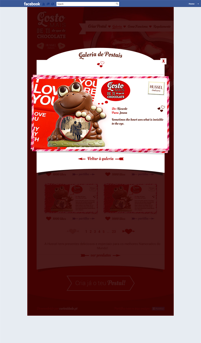 Aplicação de Facebook "Gosto mais de Ti do que de Chocolate"